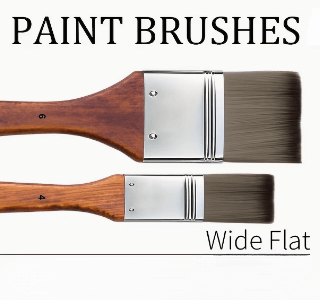 Two paint brushes labeled 'Wide Flat' on a white background with text 'PAINT BRUSHES'.