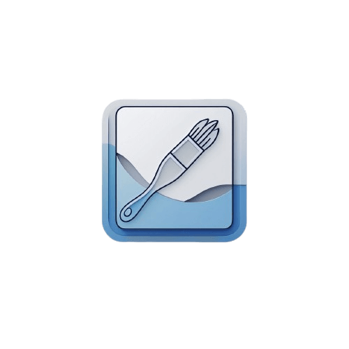 Icon of a brush on a white plate with a blue border